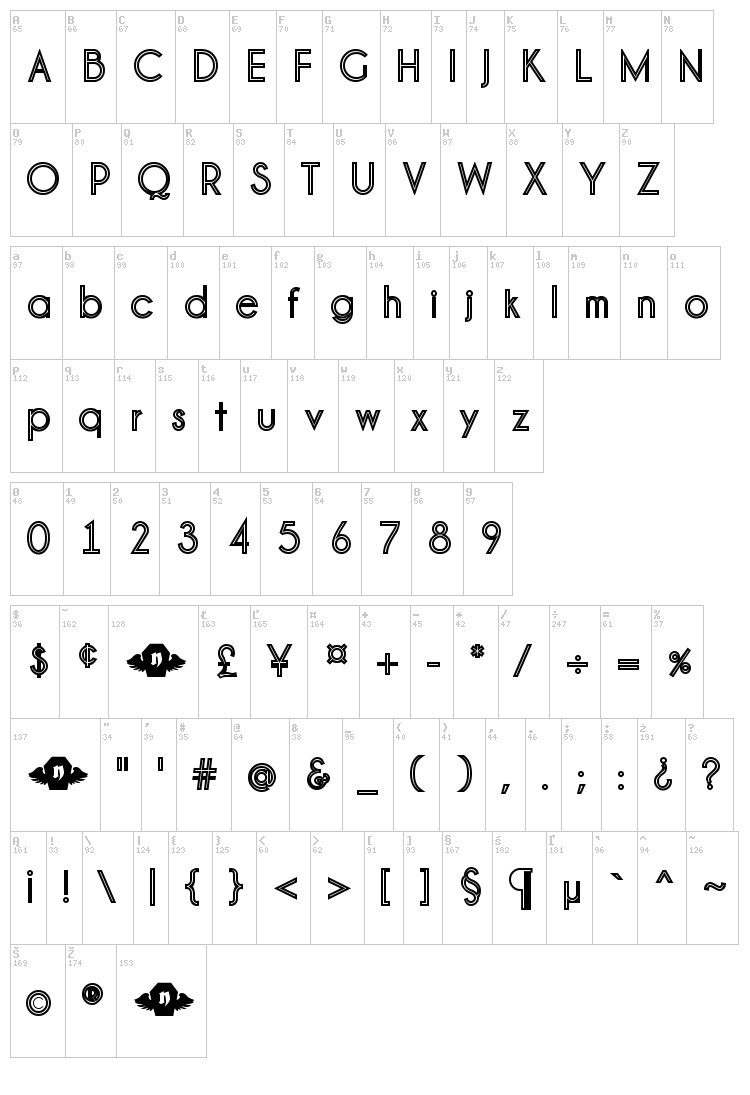 Pinstripe Limo font map